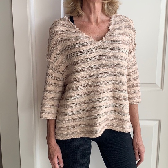 Free people neutral striped raw edge sweater M - Picture 1 of 4